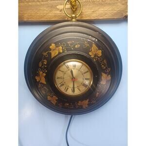Vintage Sessions Clock Metal Electric Round Wall Clock Painted Floral Made USA